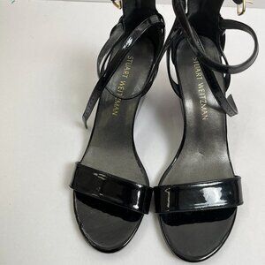 Stuart Weitzman Tia 85 Black Backdraft  Wedge  Sandal